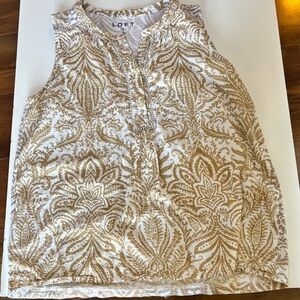 LOFT Sleeveless Top with Gold and Cream Pattern